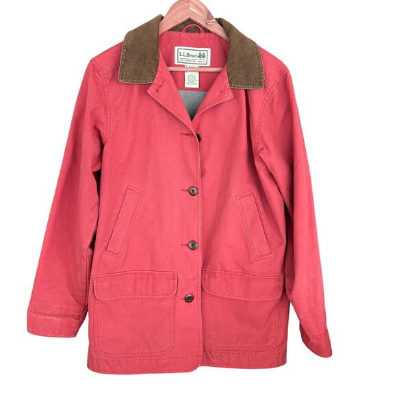 LL Bean Womens Barn Chore Jacket M Red Salmon Pink L.L. Bean Coat Utility - Picture 1 of 6